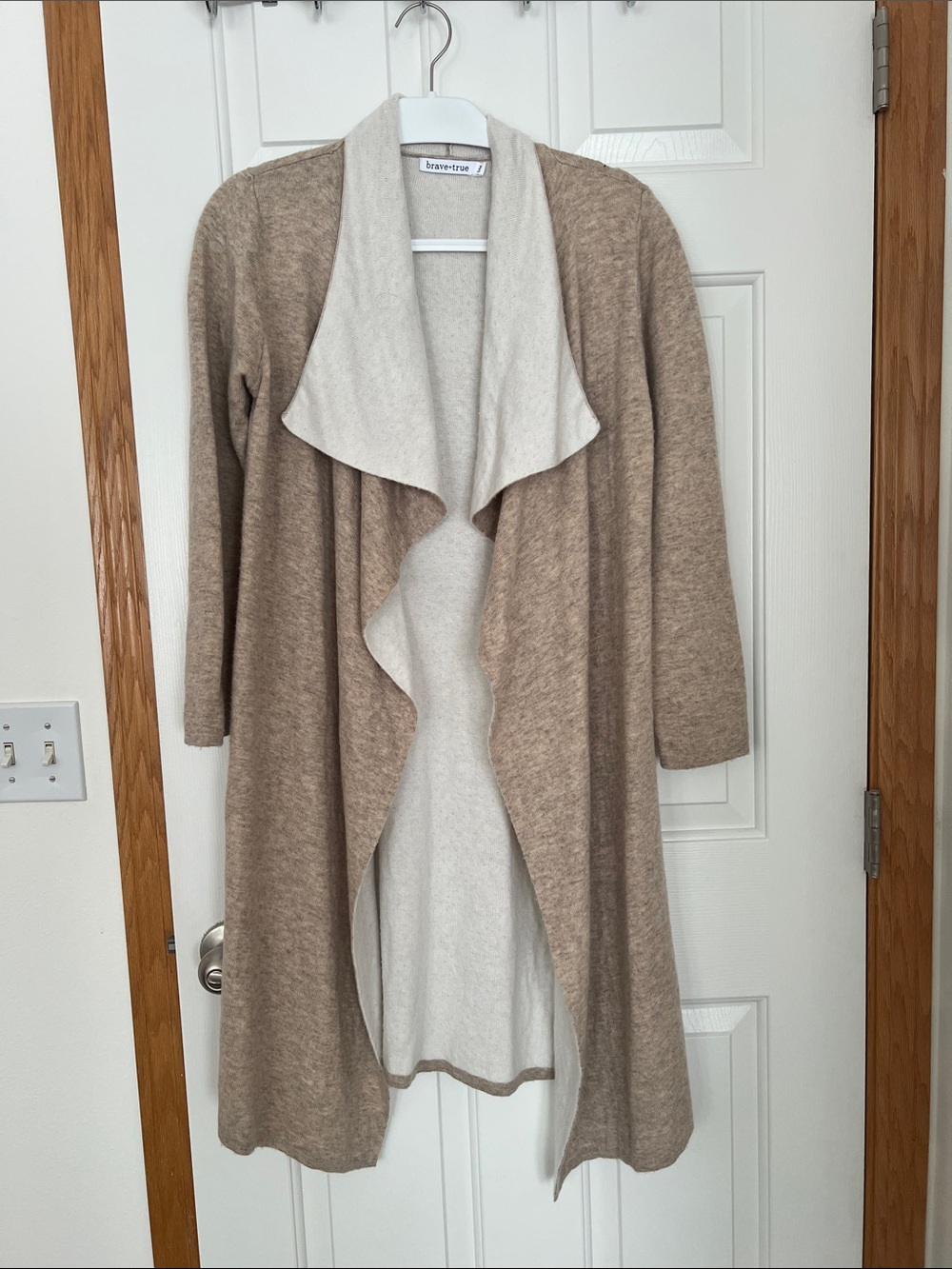 Women's Open-Front Draped Cardigan Sweater - Taupe/Light Ivory